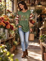 Women's Retro Christmas Print Frayed Edge Top