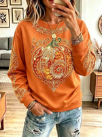 Vintage Pumpkin Autumn Pattern Art Casual Stylish Long Sleeve Sweatshirt