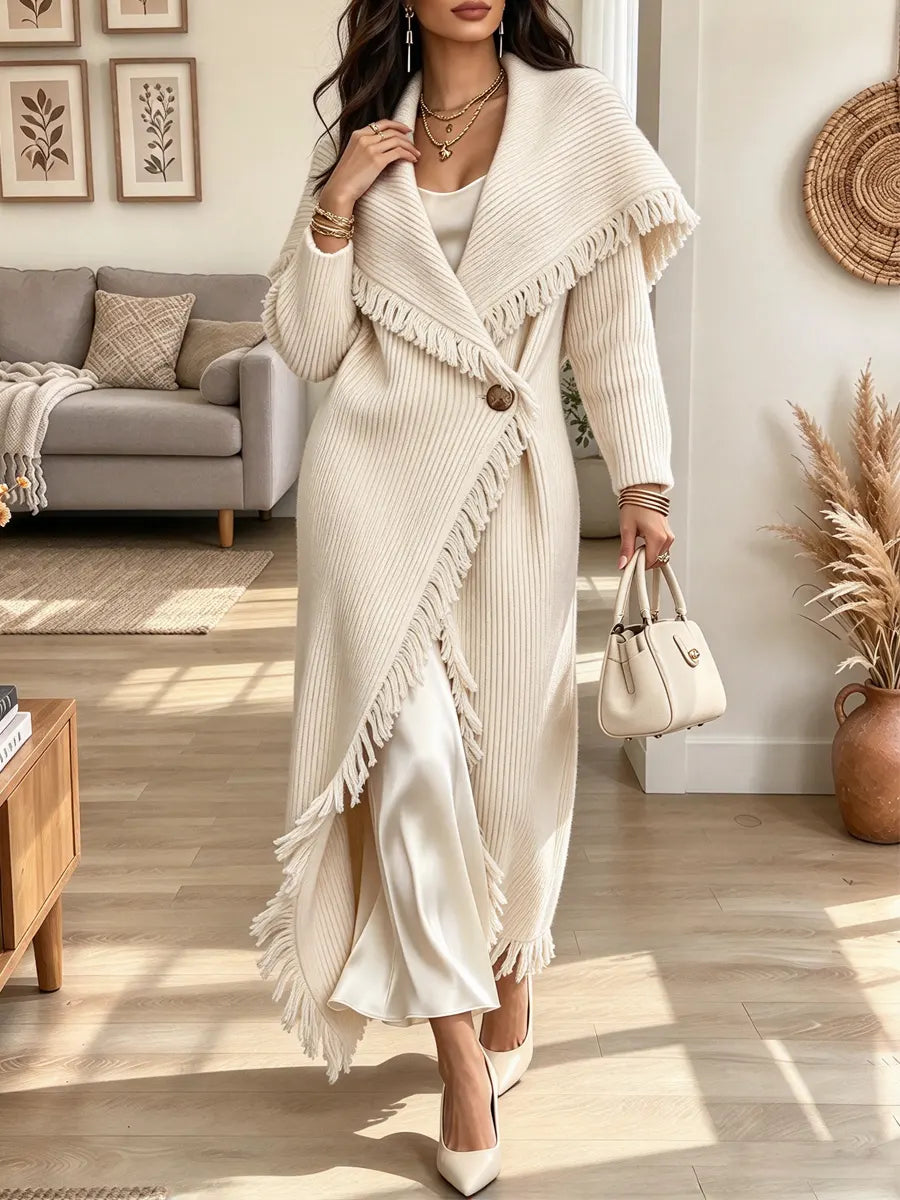Retro Chic Elegant Fringe Art Casual Stylish Long Sleeve Cardigan Coat