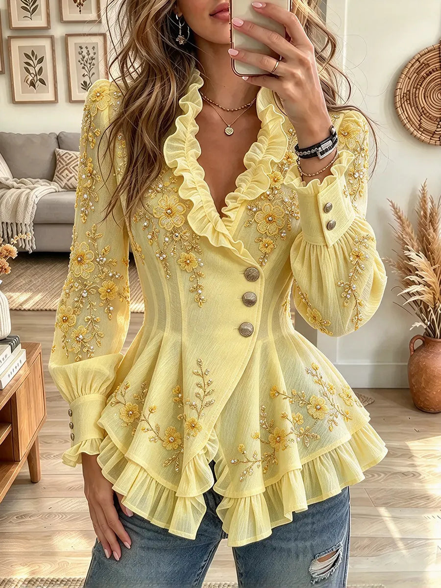 Women's Floral Print Ruffled Peplum Blouse