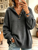 Women's Button Henley Hooded Knit Sweater