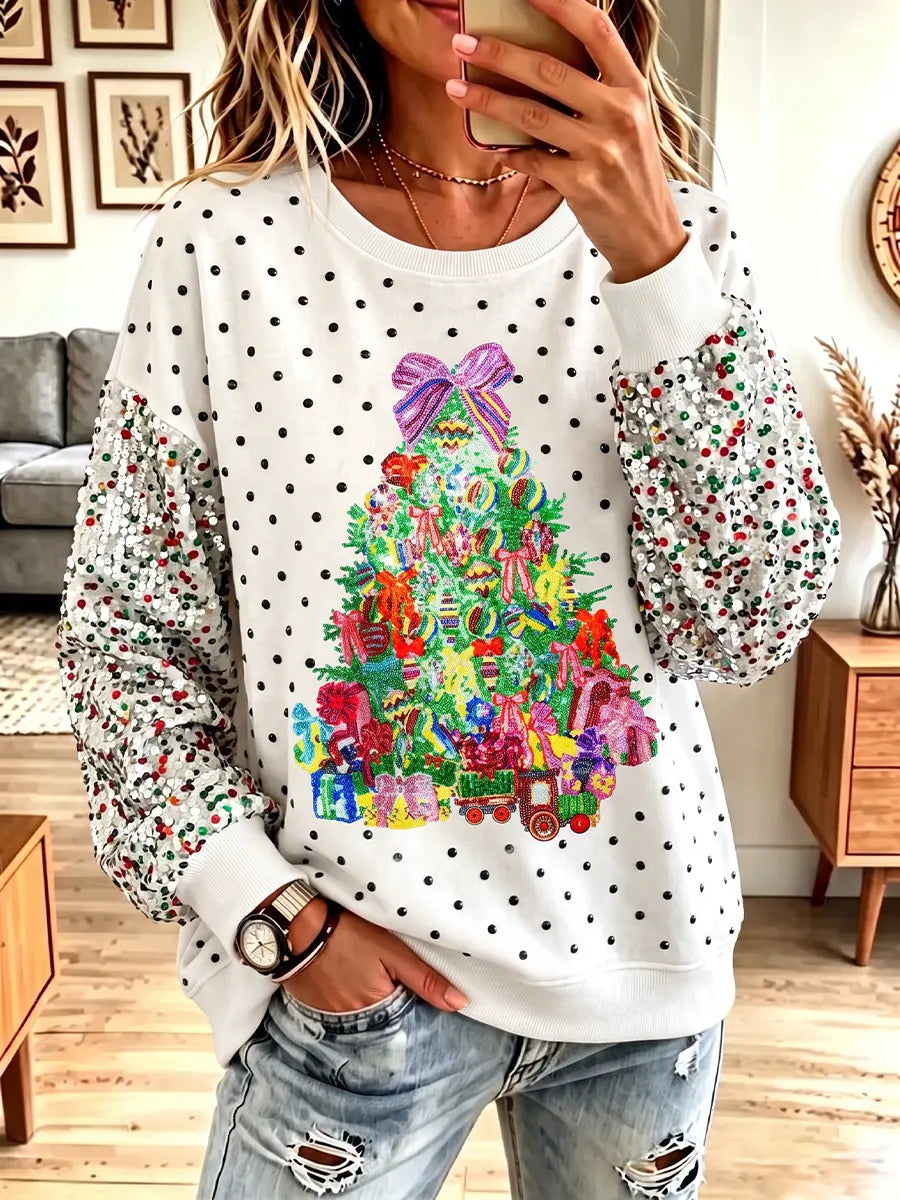 Vintage Elegant Sparkly Polka-dot Christmas Tree Sweatshirt