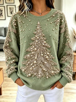 Vintage Christmas tree pearl Pattern Art Casual Stylish Long Sleeve Sweatshirt