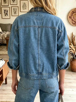 Women's Plaid Lined Full-Zip Denim Bomber Jacket