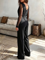 Vintage Elegant Long Sleeve Sheer Sequin Jumpsuit