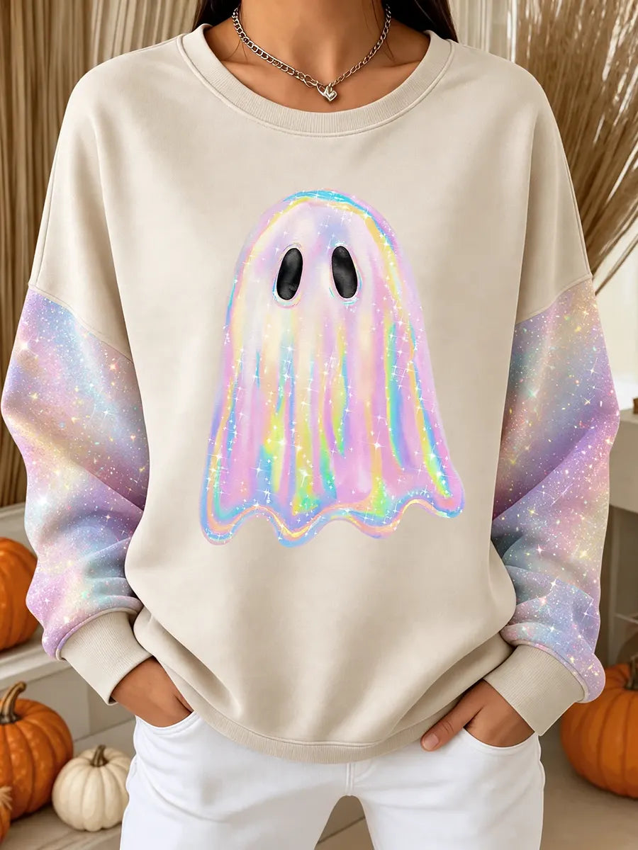Vintage Halloween Ghost Art Print Crewneck Sweatshirt