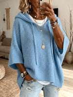 Women's Waffle Knit Oversized Hooded Sweater, 3/4 Sleeve Loose Casual Pullover