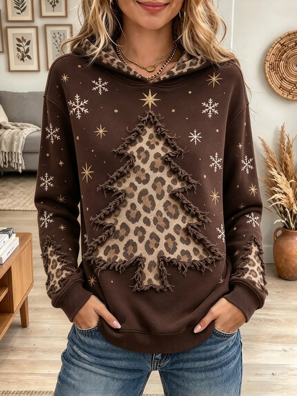 Women's Leopard Christmas Tree Hoodie