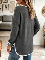 Vintage Elegant Button Waffle Knit Contrasting Edging Shirt
