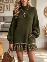 Women's Leopard Hem Turtleneck Sweater Dress