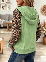 Vintage Elegant Knitted Fabric Patchwork Leopard Hooded Jacket