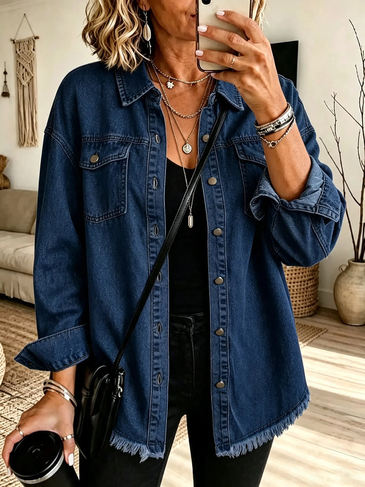 Women's Raw Hem Denim Shirt Jacket
