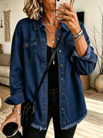 Women's Raw Hem Denim Shirt Jacket