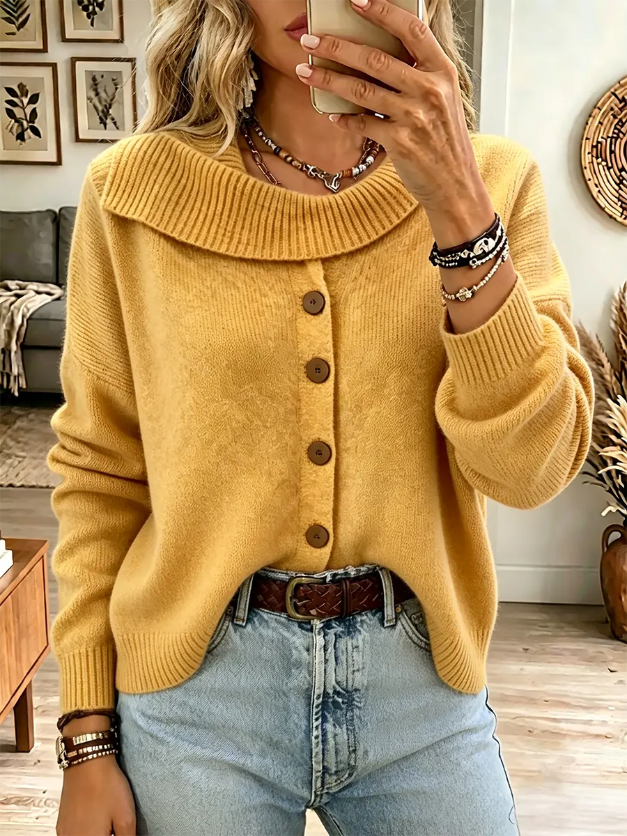 Vintage Elegant Asymmetric Lapel Cardigan Sweater