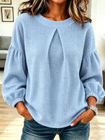 Retro Waffle Art Casual Stylish Long Sleeve Round Collar Shirt