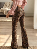 Vintage Elegant Slim-fit Leopard Print Flared Pants