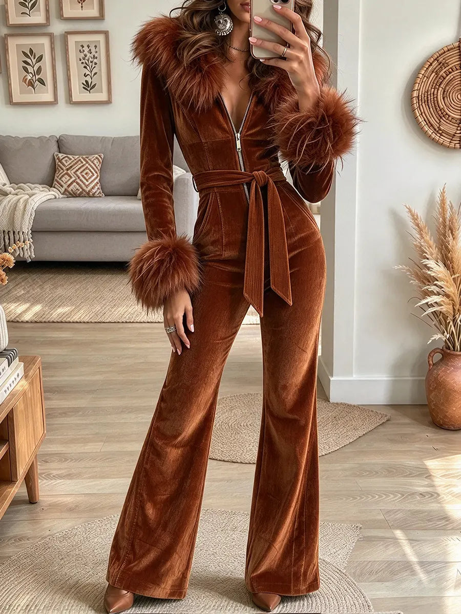 Women's Retro Bohemian Frayed Corduroy Jumpsuit