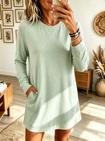 Women's Long-Sleeve Crewneck Fleece Tunic Sweatshirt Dress