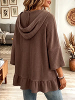 Vintage Elegant Hooded Waffle Knit Ruffle Shirt