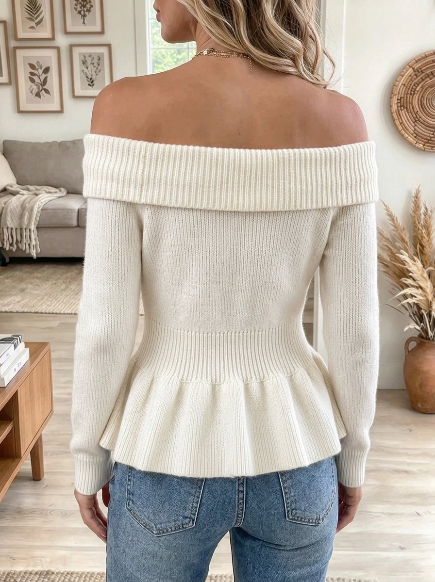 Women's Rose Accent Off-the-Shoulder Knit Top