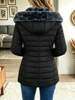 Women's Faux Fur Hooded Slim Quilted Puffer Jacket