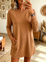 Women's Long-Sleeve Crewneck Fleece Tunic Sweatshirt Dress