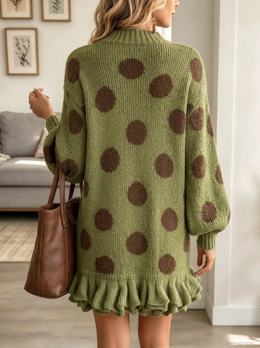 Women's Polka Dot Ruffle Hem Sweater Dress