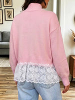 Vintage Floral Lace Patchwork Art Casual Stylish Long Sleeve Knitted Sweater