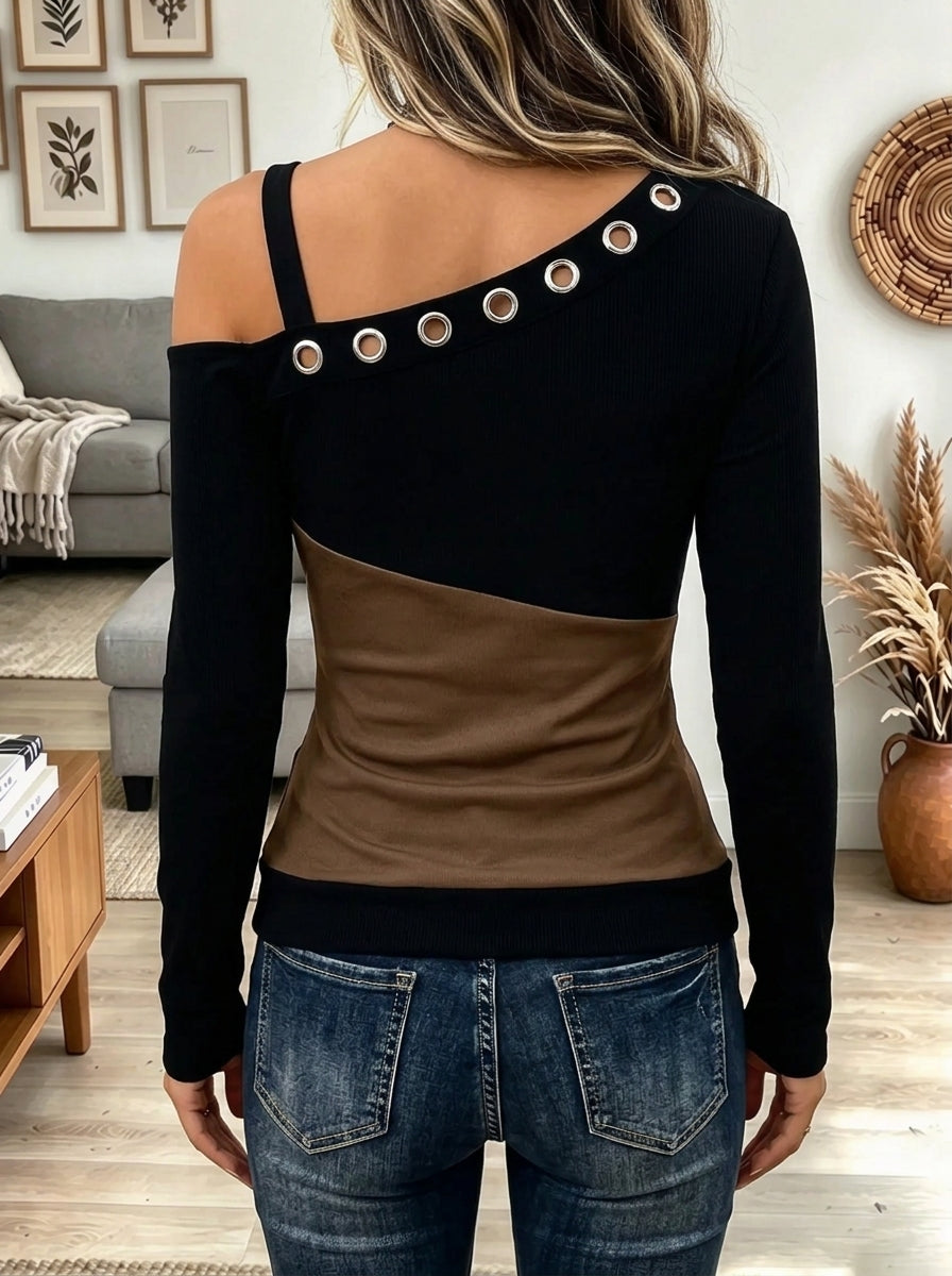 Women's Metal Ring Colorblock Top