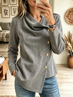 Women's Asymmetrical Button Draped Faux Suede Blouse