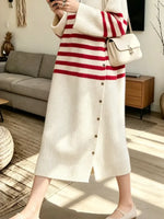 Women's Casual Loose Striped Turtleneck Knit Dress