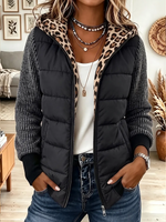 Vintage Elegant Leopard Print Patchwork Quilted Winter Jacket