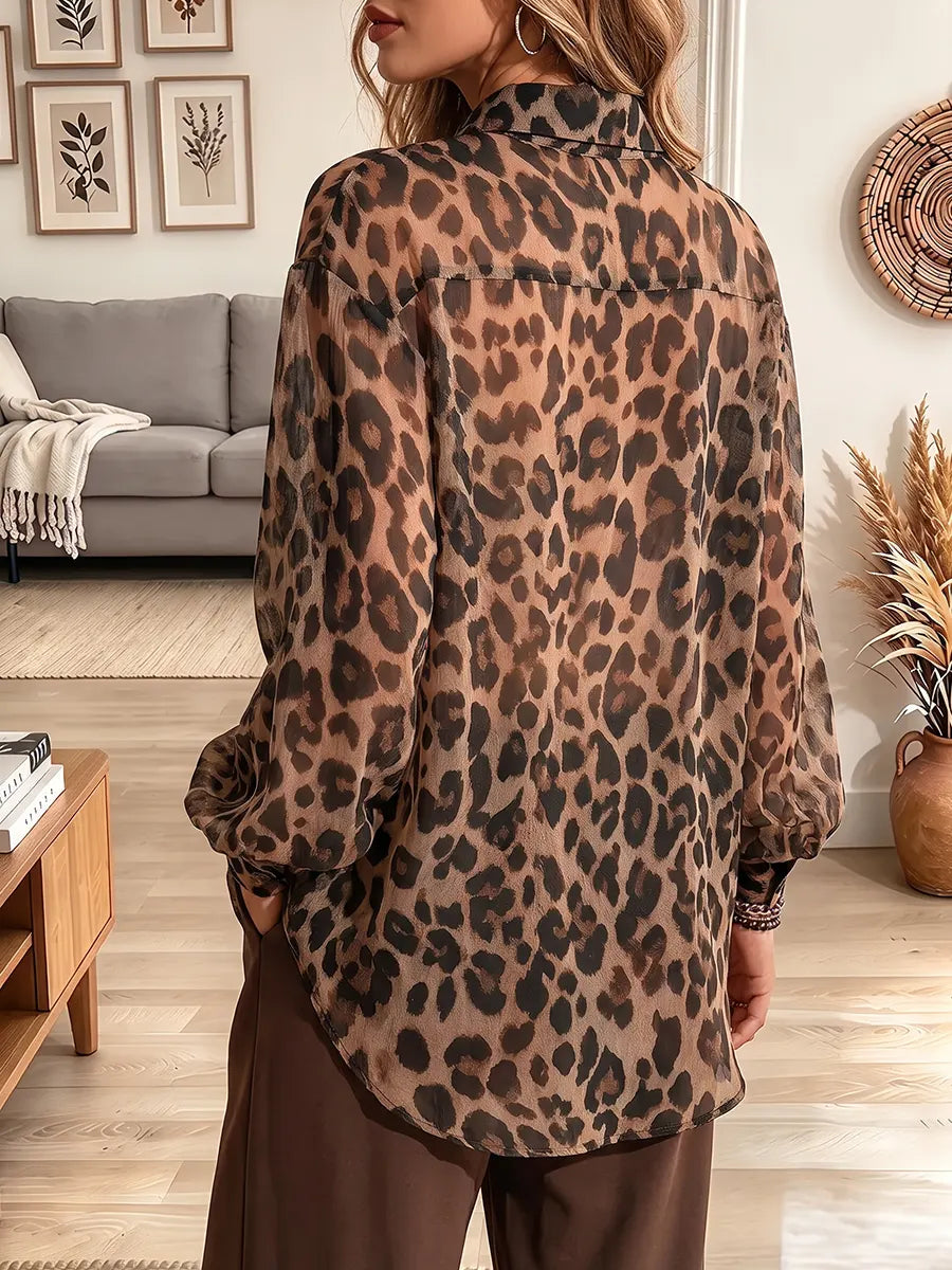Vintage Elegant Leopard Print Chiffon Shirt
