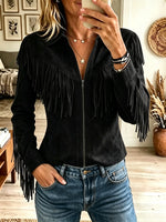 Women's Western Fringe Full-Zip Faux Suede Jacket