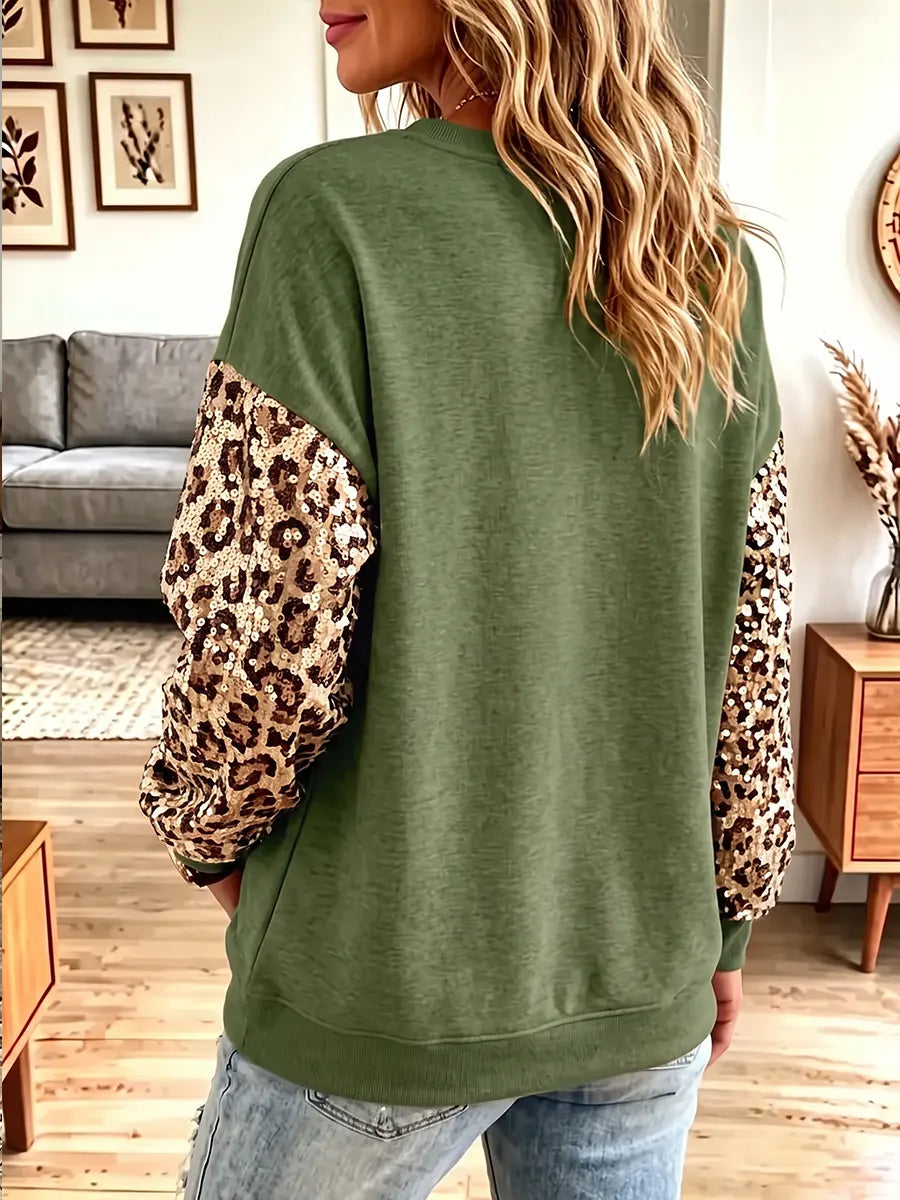 Vintage Elegant Sparkling Halloween Animal Leopard Print Sweatshirt