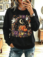 Vintage Halloween Ghost Pattern Art Casual Stylish Long Sleeve Sweatshirt
