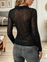 Vintage Elegant Patchwork Knit Fabric Sheer Shirt