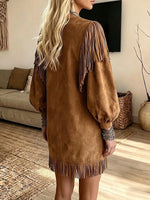 Vintage Elegant Suede Patchwork Tassels Dress