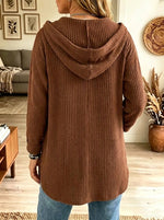 Women's Button-Down Hooded Ribbed Longline Cardigan