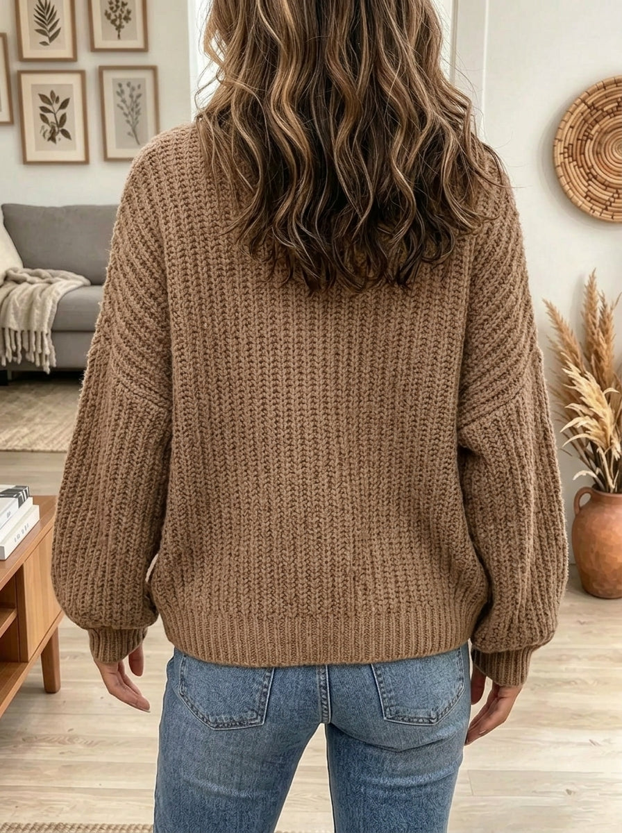 Women's Asymmetric Single Button Chunky Knit Poncho Sweater