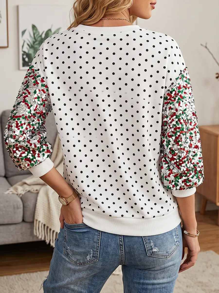Vintage Elegant Sparkly Polka-dot Christmas Tree Sweatshirt