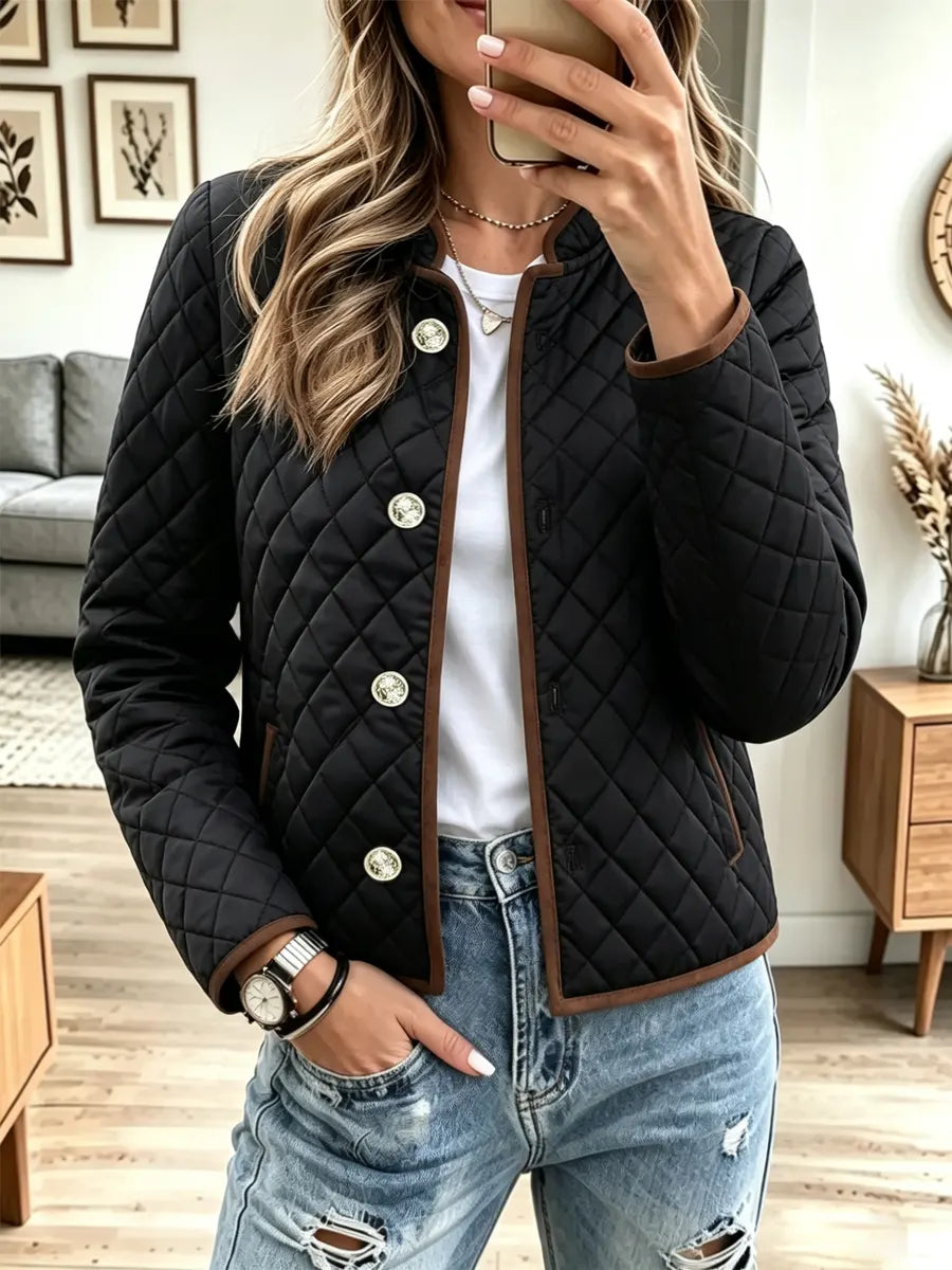 Retro Warm Classic Art Casual Stylish Long Sleeve Plaid Diamond-quilted Padded Jacket
