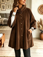 Women's Stand Collar Oversized Corduroy Poncho Coat