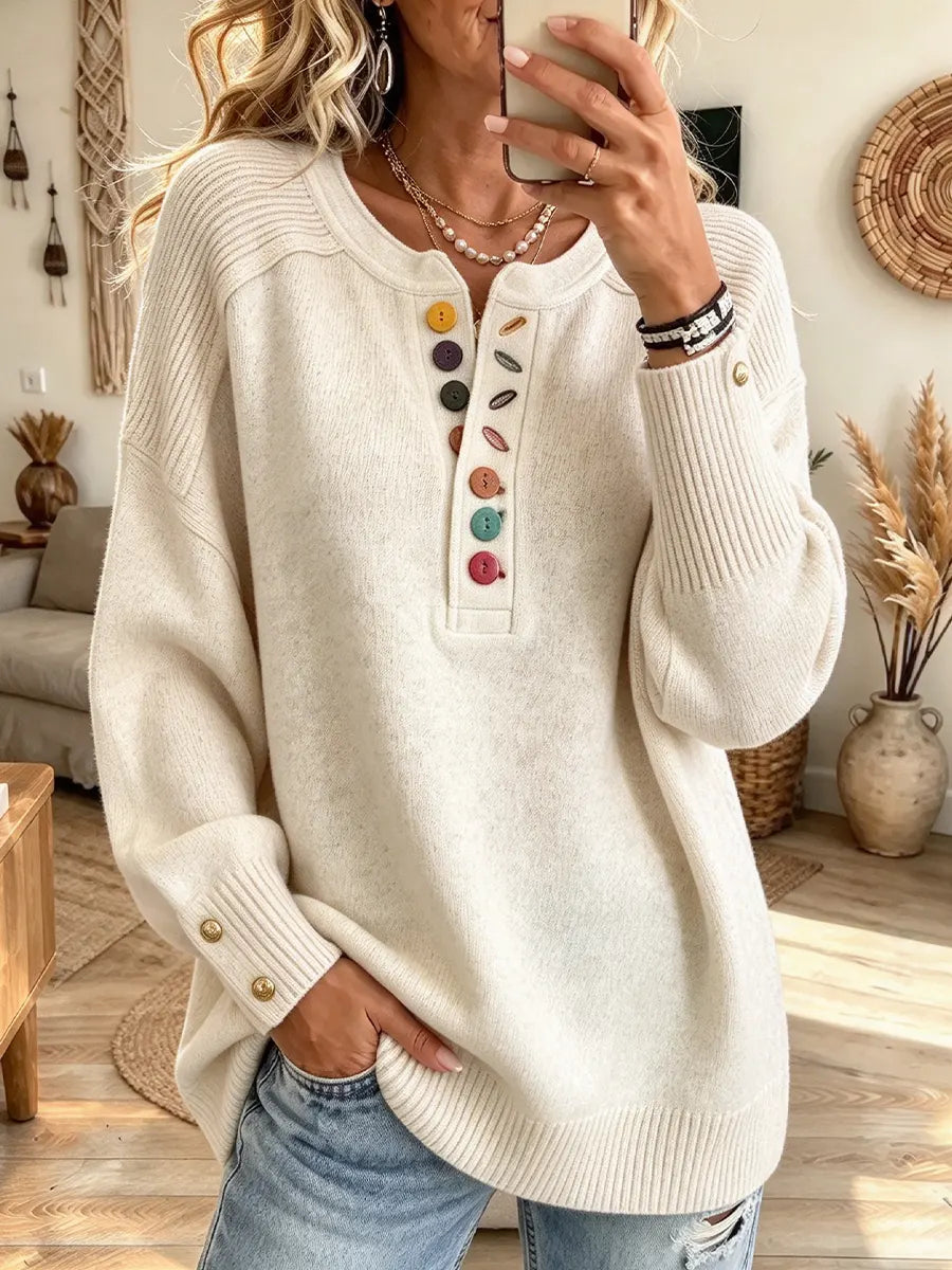 Women's Colorful Color-blocked Button Loose Casual Top