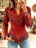 Women's Western Fringe Suede Pointed Hem Top