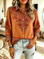 Retro Floral Pattern Art Print Casual Stylish Long Sleeve Cotton Linen Shirt