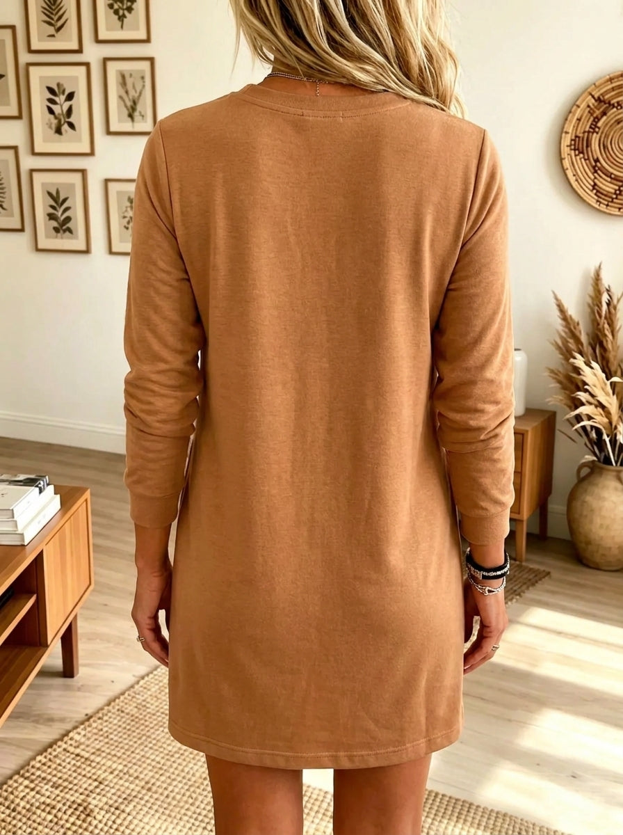 Women's Long-Sleeve Crewneck Fleece Tunic Sweatshirt Dress