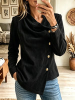 Women's Asymmetrical Button Draped Faux Suede Blouse