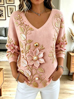 Vintage Floral Pattern Art Casual Stylish Long Sleeve Knitted Sweater