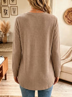Women's Waffle Knit Button Henley Tunic Top